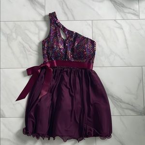 Dark purple one strap flowy sequin dress
